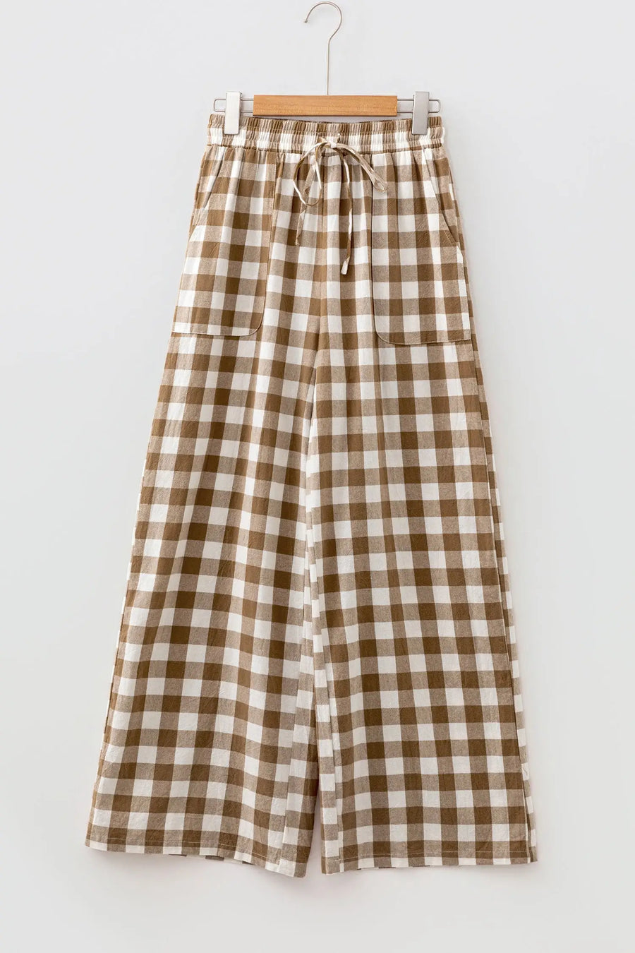 Gingham Wide Leg Trousers Women UK — full length view on model | Fashionfitz UK