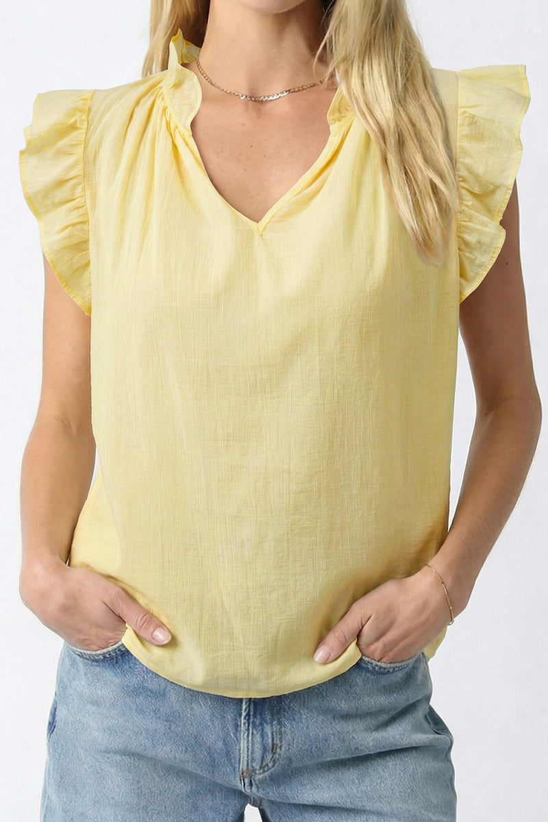 V-Neck Ruffle Trim Sleeveless Shift Top