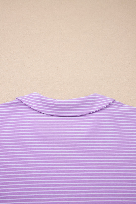 Striped Dolman Sleeve Polo Shirt and Drawstring Shorts Two Piece Set