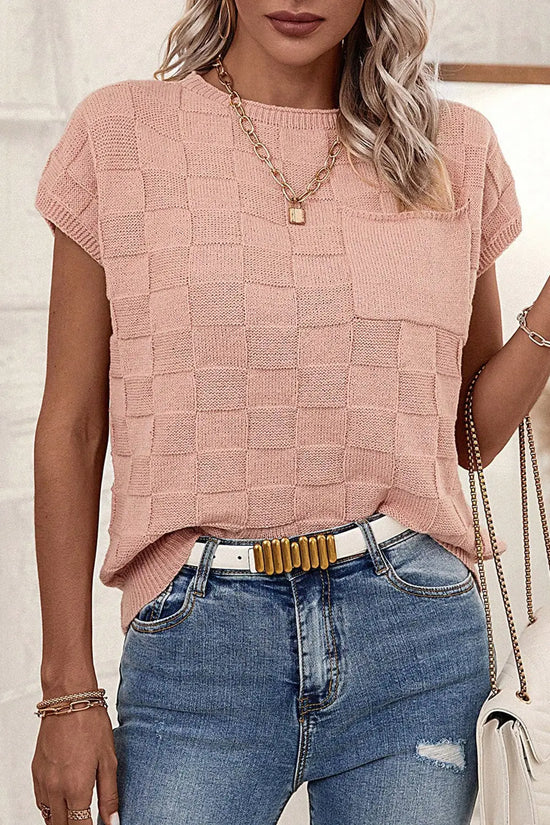 Lattice short sleeve sweater - pink sweaters