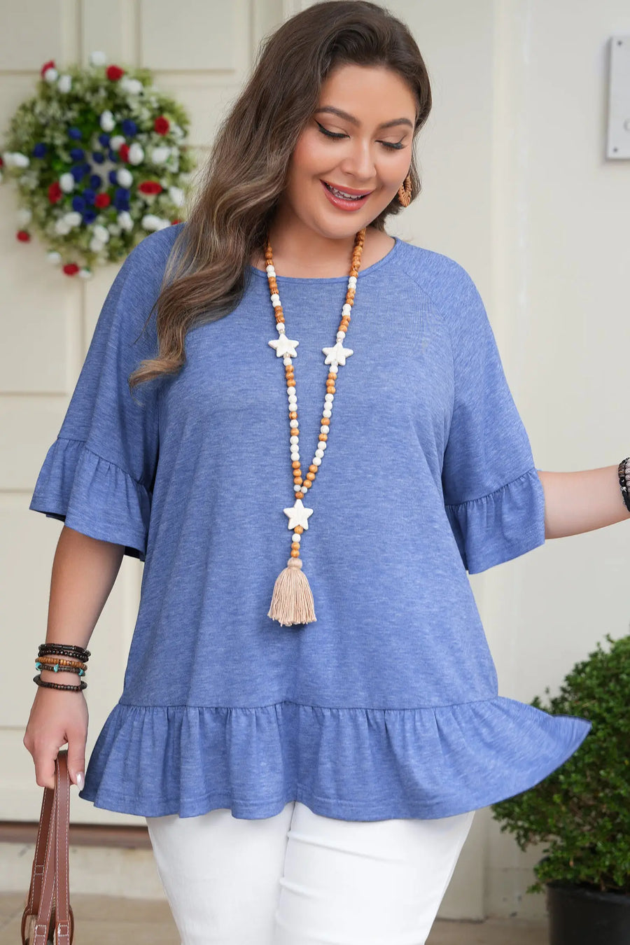 Ruffled Short Sleeve Plus Size Casual Blouse Women UK