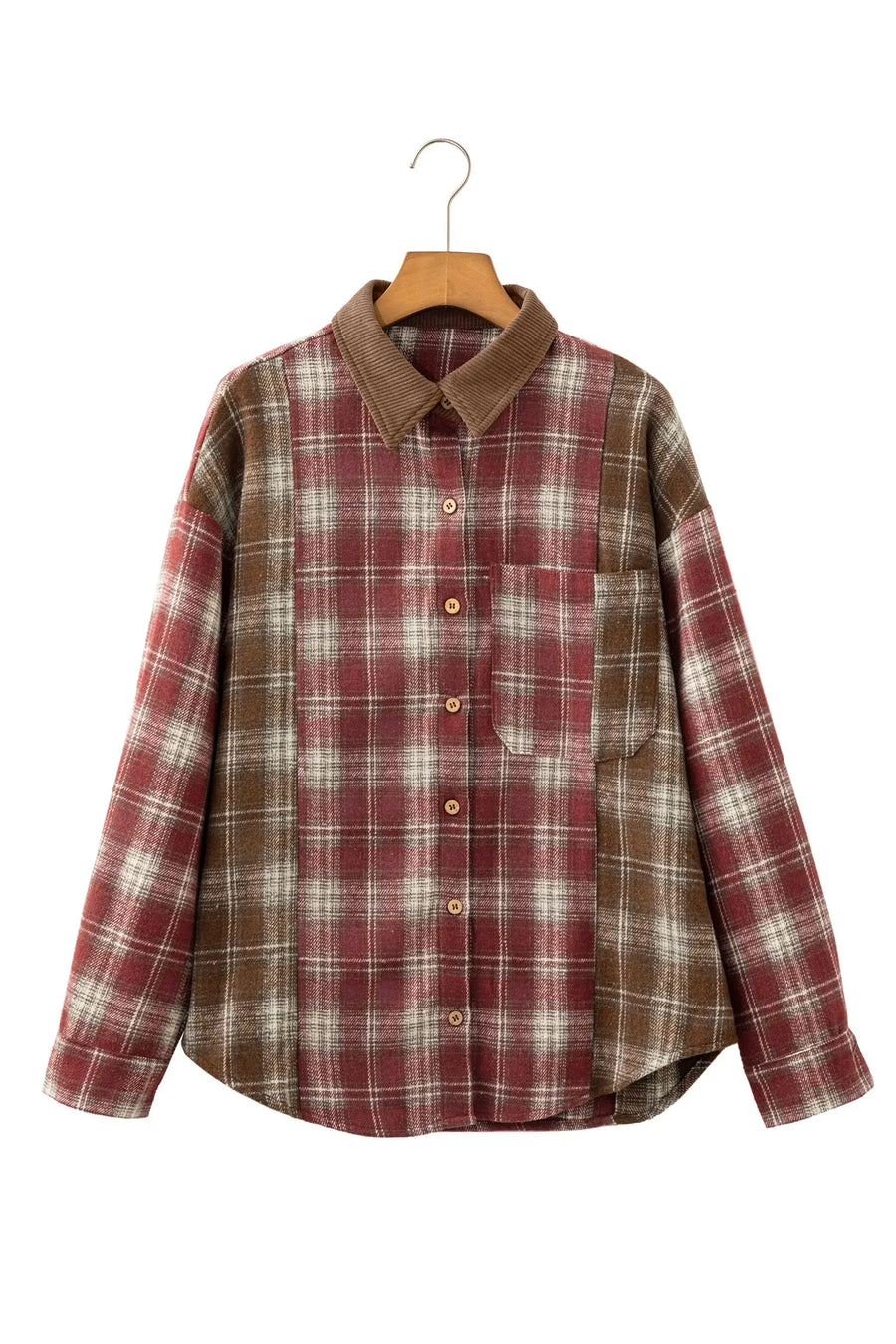 Contrast Plaid Long Sleeve Button Down Shirt