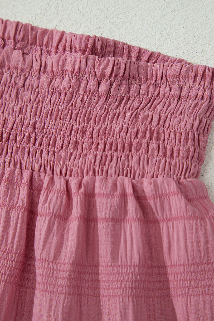 Textured Square Neck Cap Sleeve Top & Shirred High Waist Shorts Set — back view | Fashionfitz UK