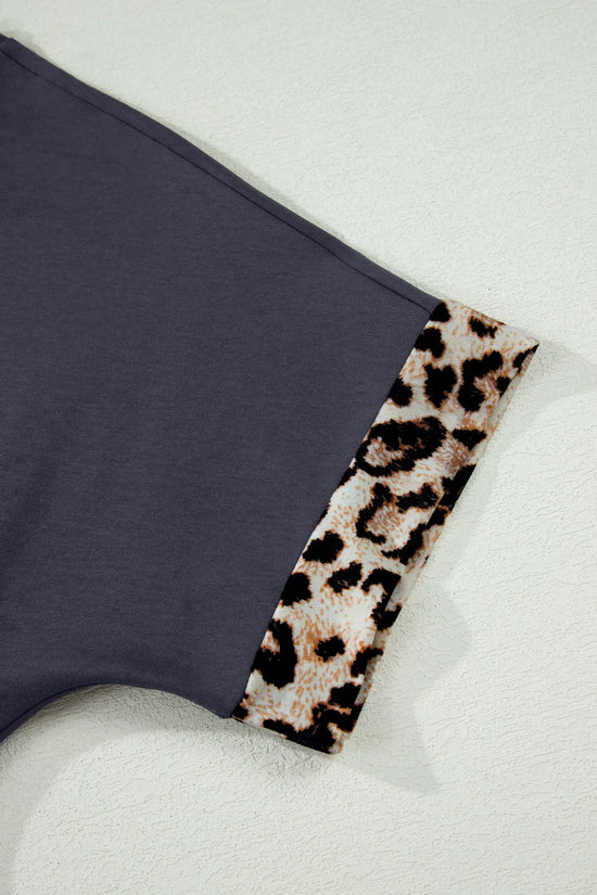 Leopard bow patch short sleeve t-shirt maxi dress thigh slit high waist dresses