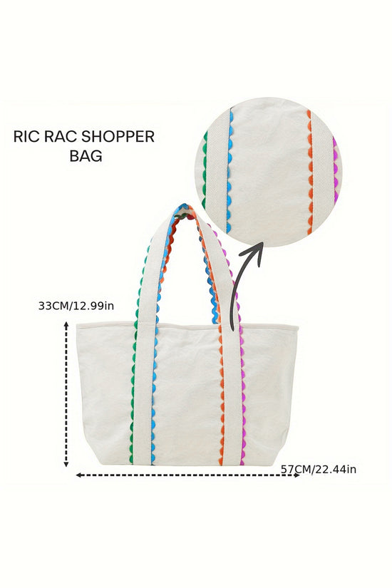 Ricrac Detail Canvas Tote Bag Women UK | Colourful