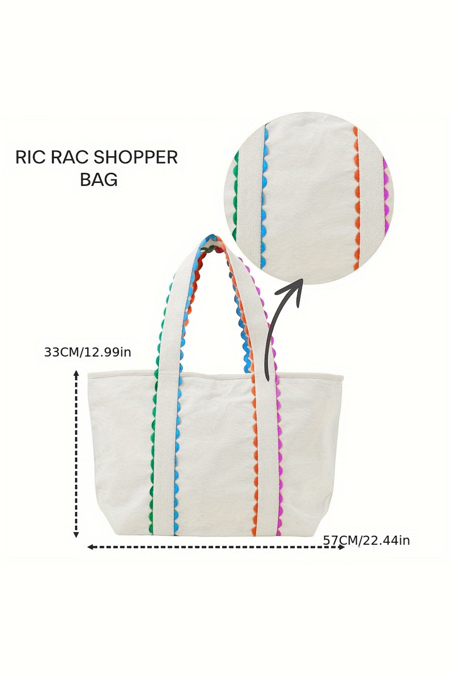 Ricrac Detail Canvas Tote Bag Women UK | Colourful