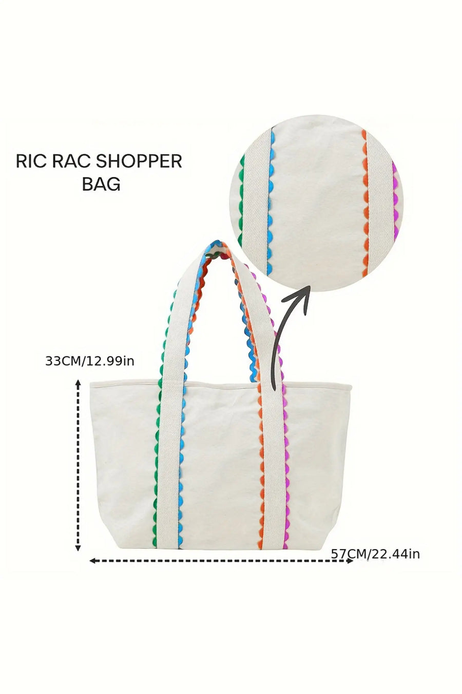 Women's ricrac canvas colourful tote bag lifestyle shot