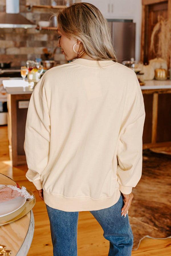 Apricot Chenille Embroidered THANKS Graphic Sweatshirt Women UK