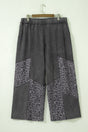 Plus Size Leopard Patchwork Mineral Wash Wide Leg Trousers