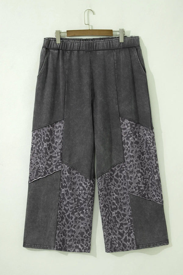 Plus size leopard patchwork wide leg pants side view | Fashionfitz UK