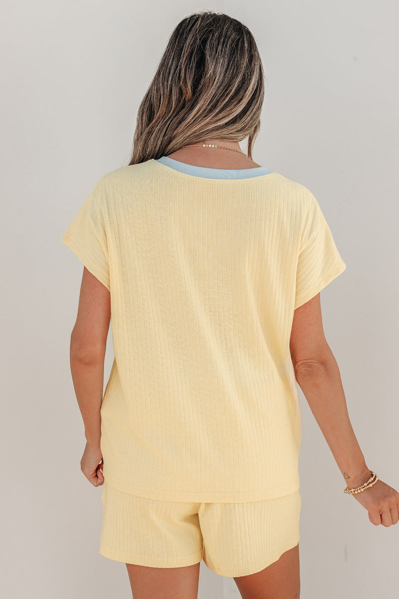 Ribbed Colorblock Trim Casual Short Set Women UK