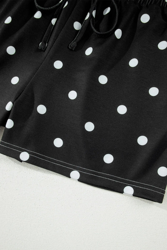 Polka Dot Exposed Seam Loose Tee Drawstring Shorts Two-Piece Set
