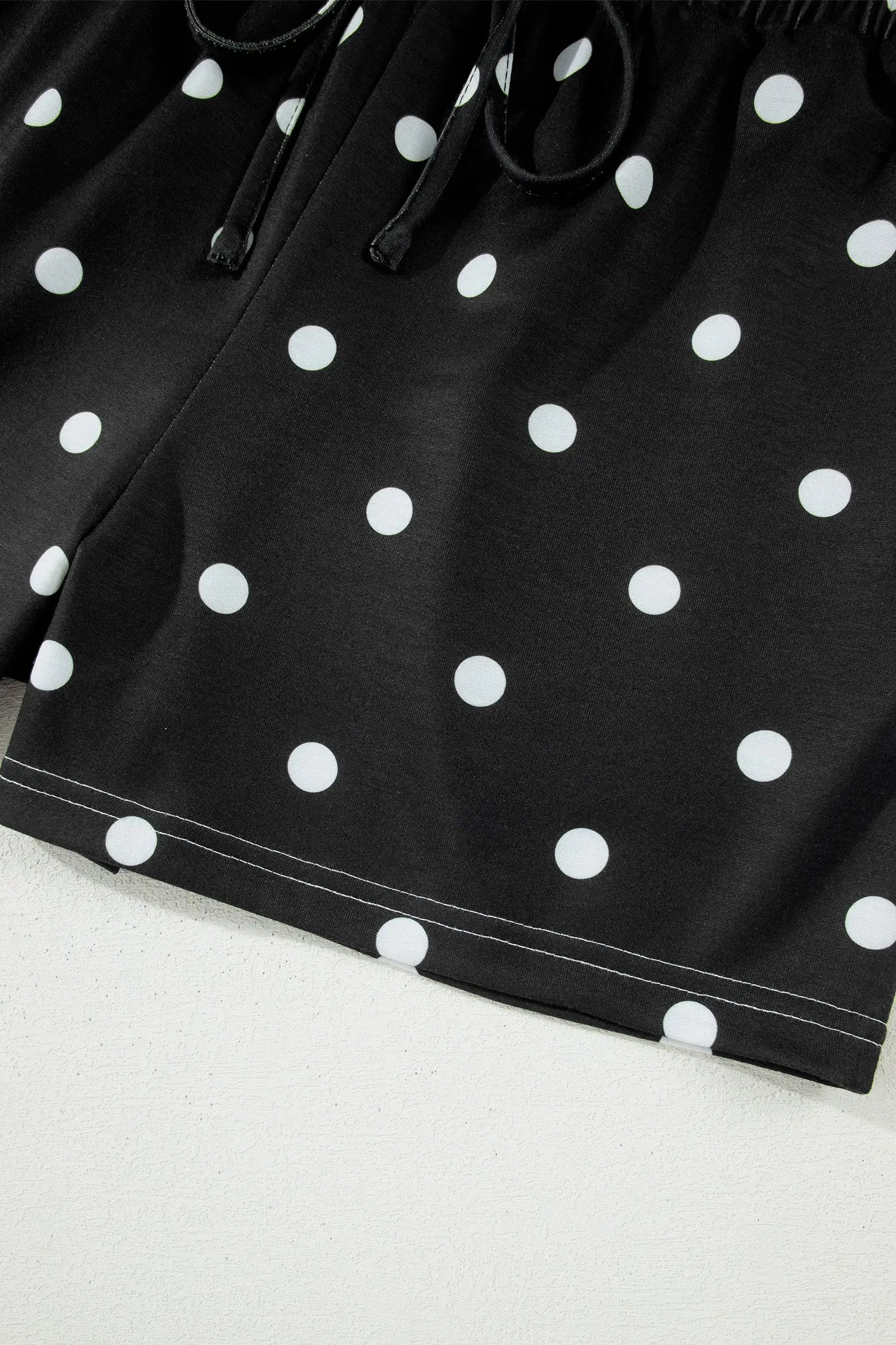 Polka Dot Exposed Seam Loose Tee Drawstring Shorts Two-Piece Set