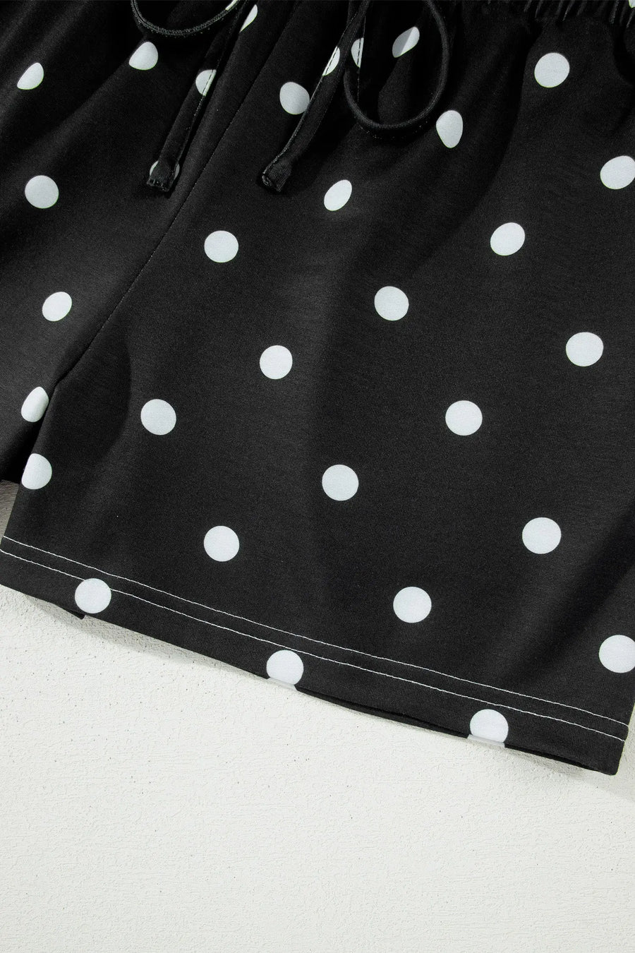 Polka Dot Exposed Seam Loose Tee Drawstring Shorts Two-Piece Set