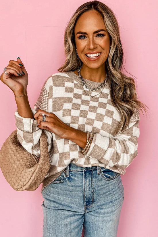 Smoky plaid soft knit jumper sweaters