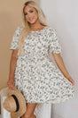 Green Floral Print V Neck Shift Plus Size Dress Women UK