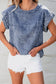Denim Top - Dusk Blue Acid Wash Pearl Embellishments - Fashionfitz