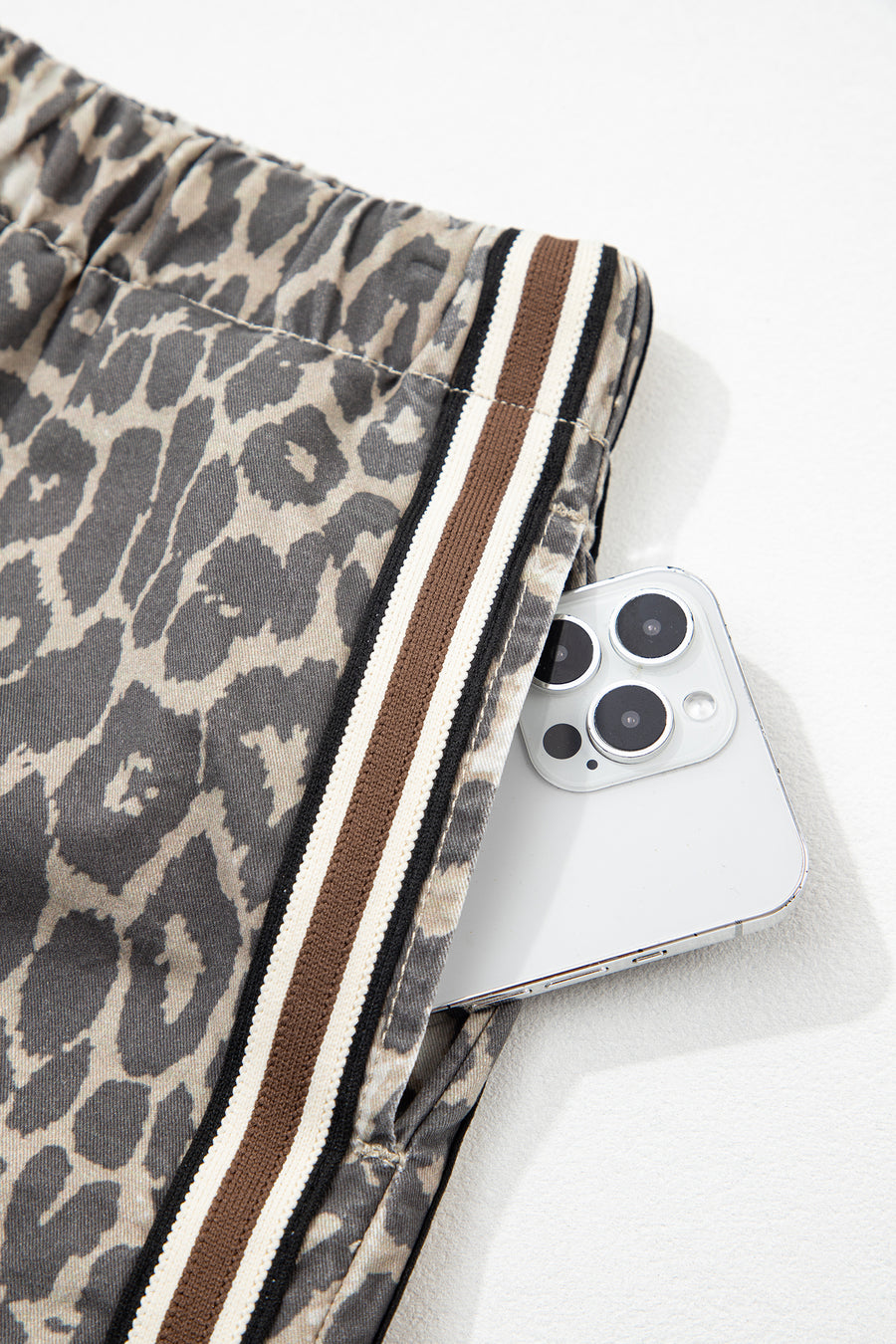 Leopard Stripe Drawstring High Waist Denim Shorts Women UK