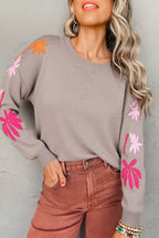 Floral Embroidered Sleeve Jumper