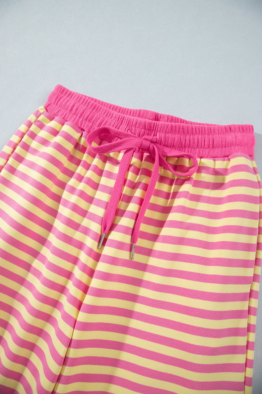 Pink Stripe Colourblock Crew Neck Tee & Drawstring Pant Set