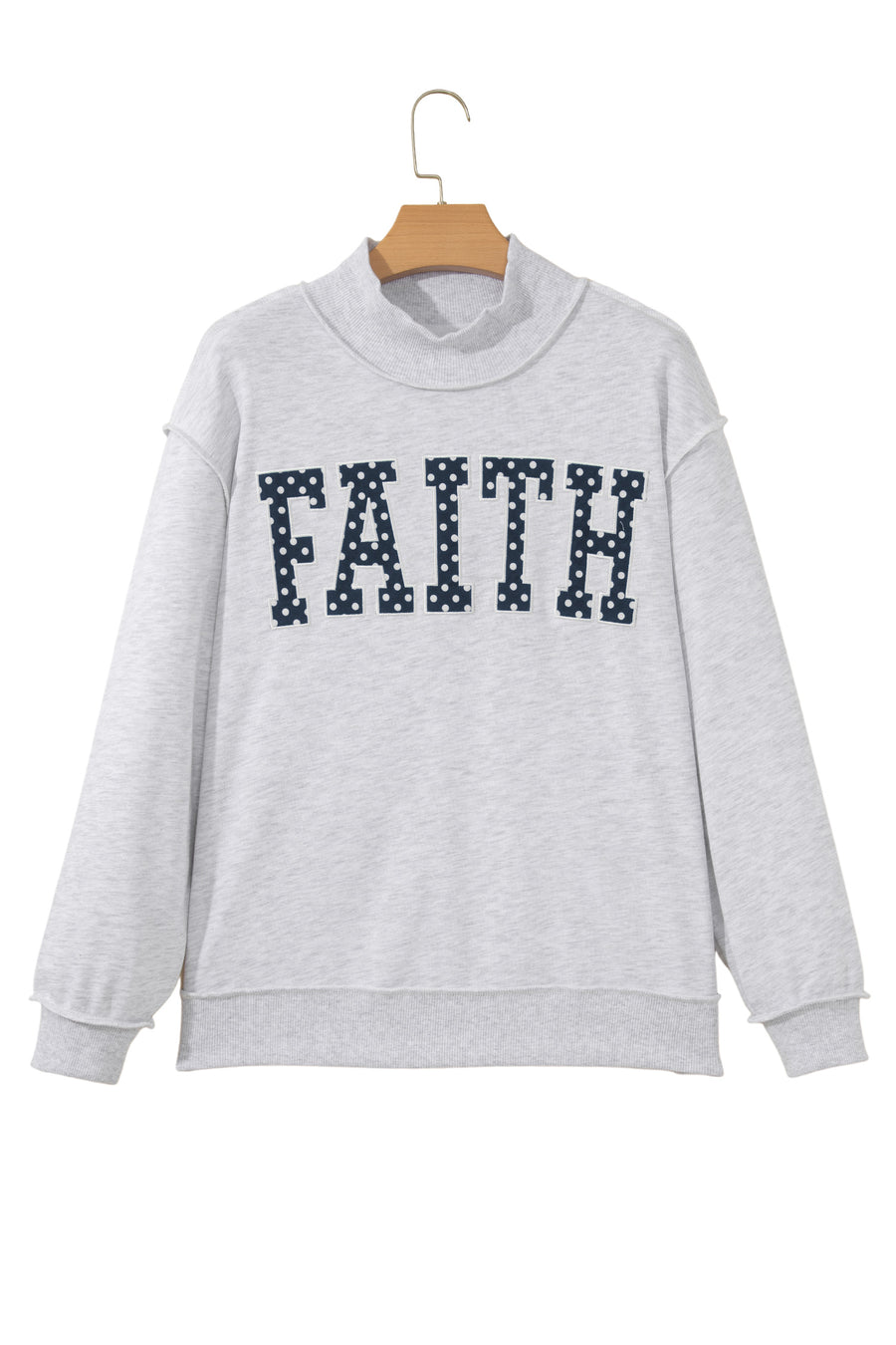 Light Grey Polka Dot Slogan High Neck Baggy Sweatshirt