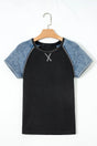 Waffle Knit Colour Block Patchwork Short Sleeve Top Women UK — front view | Fashionfitz UK