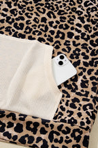 Leopard Print Waffle Knit Kangaroo Hoodie