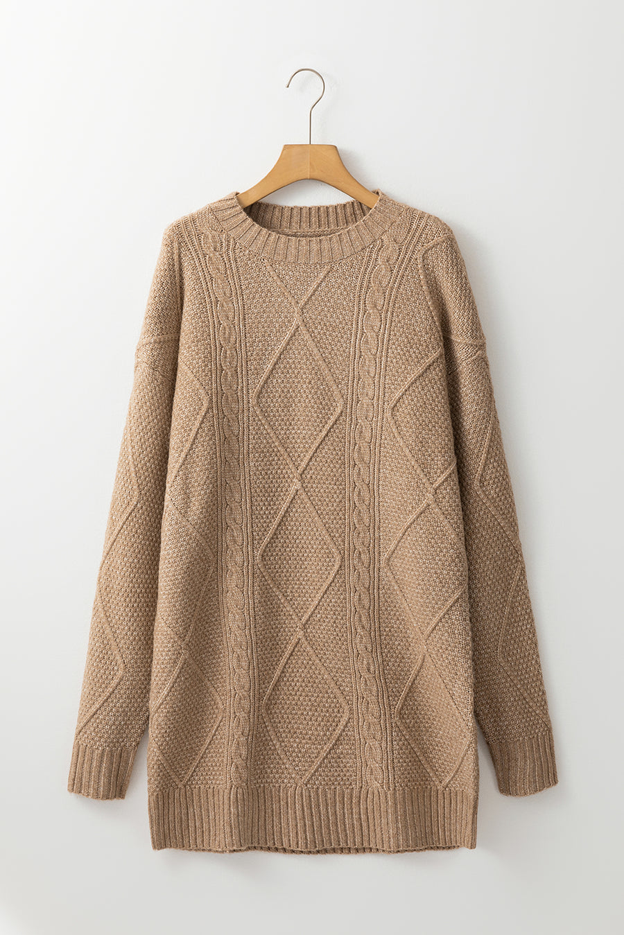 Parchment Cable Knit Drop Shoulder Loose Fit Jumper Dress UK