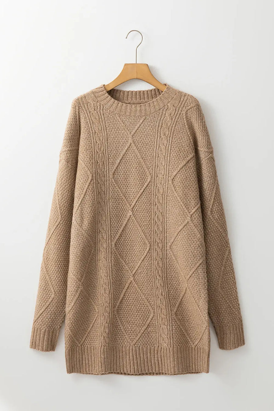 Parchment Cable Knit Drop Shoulder Loose Fit Jumper Dress UK