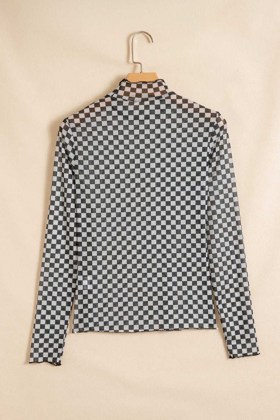 Plaid Stand Neck Long Sleeve Mesh Top Women UK