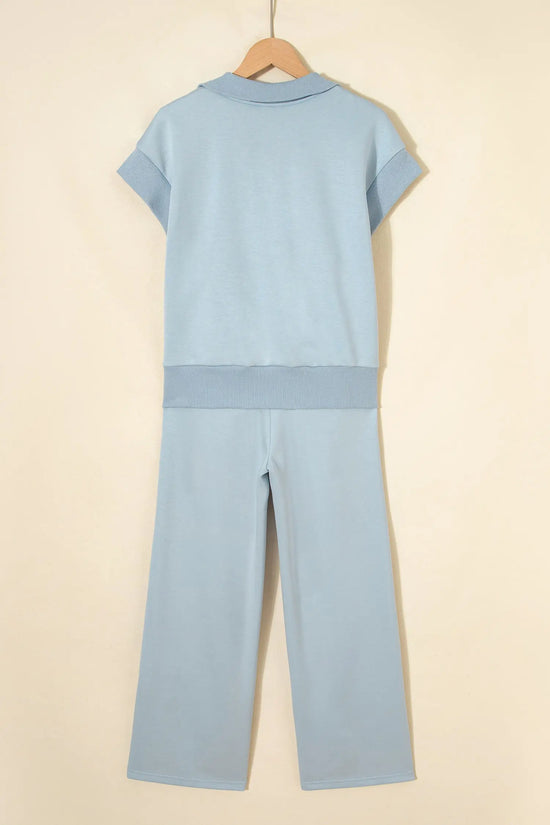 Half zip polo tee & casual pant set two piece short sleeve co-ord outfit sets