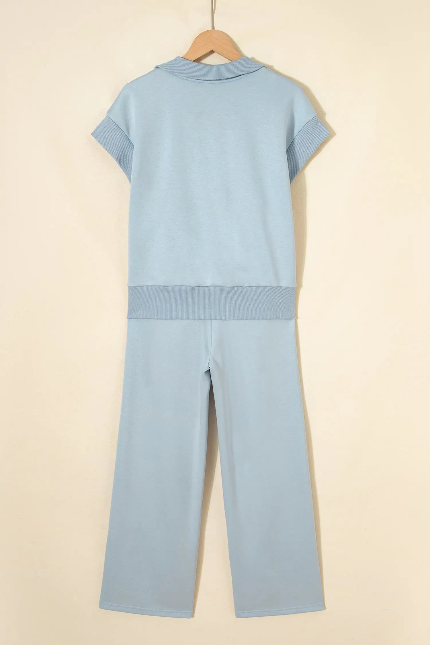 Half zip polo tee & casual pant set two piece short sleeve co-ord outfit sets