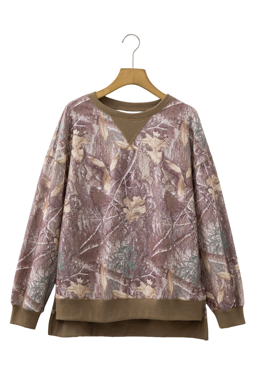 Brown Abstract Camo Colourblock Baggy Pullover Sweatshirt