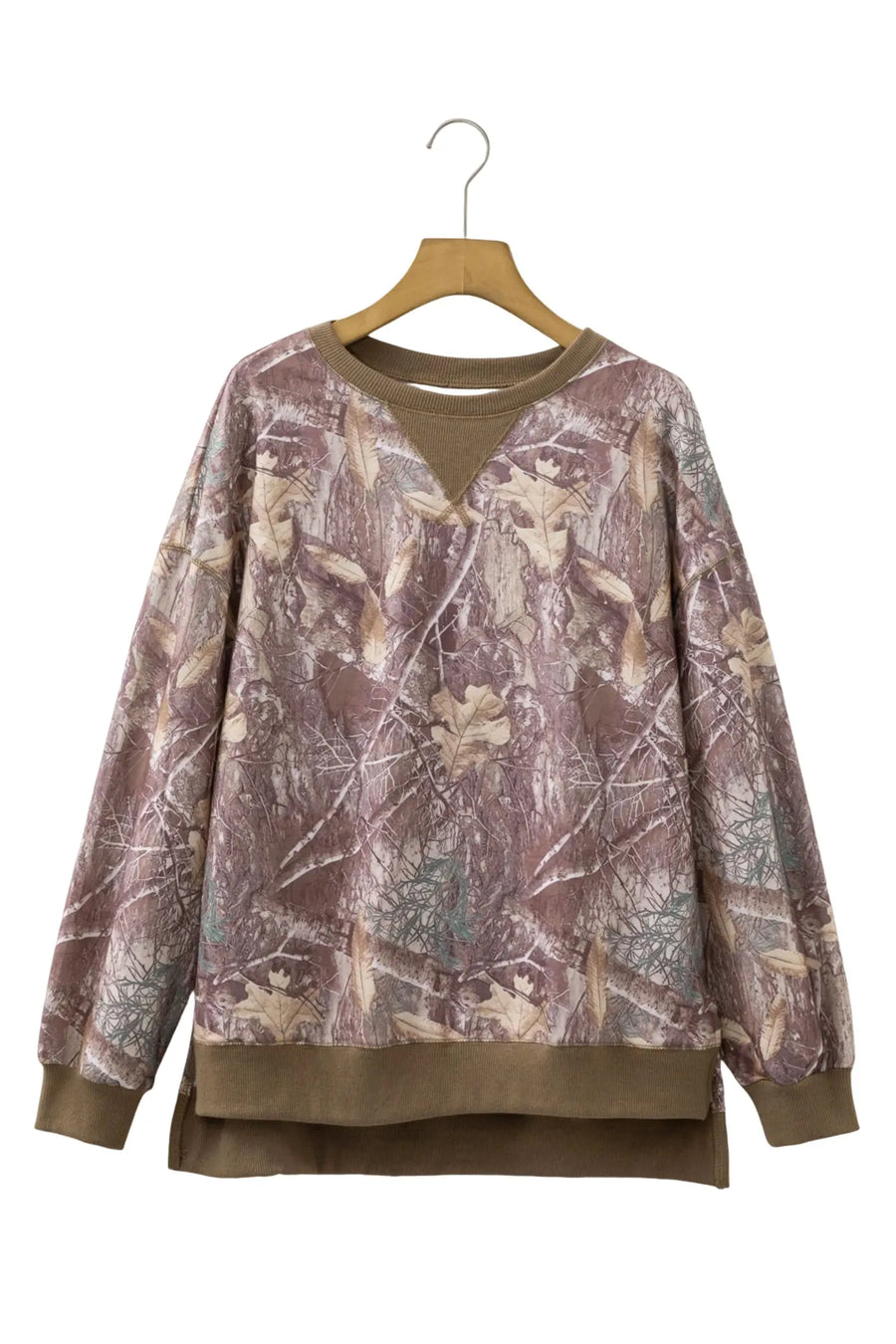 Brown Abstract Camo Colourblock Baggy Pullover Sweatshirt