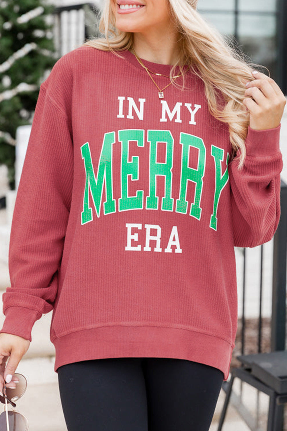 Strawberry Pink MERRY Christmas Corded Pullover Sweatshirt