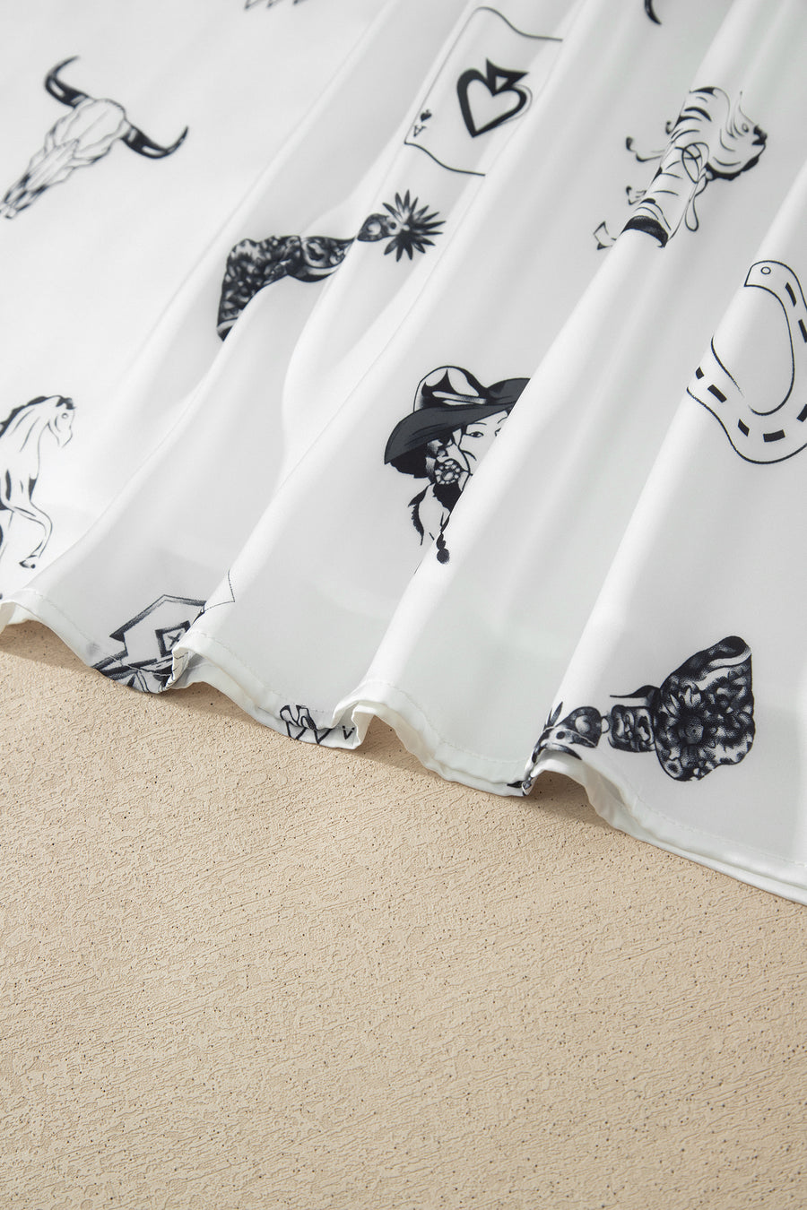 Western Print Satin High Waist Maxi Skirt — full length view on model | Fashionfitz UK