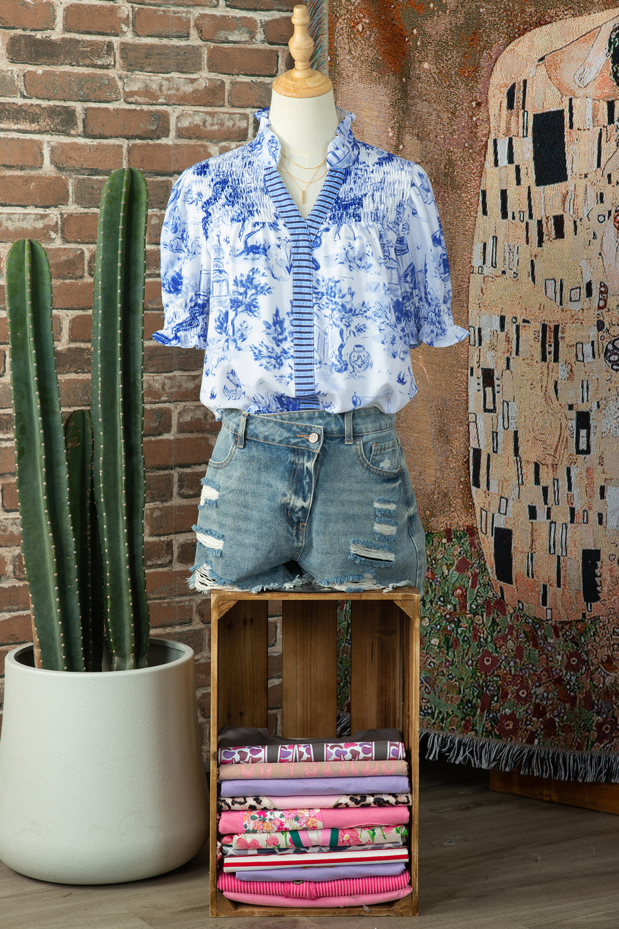 Animal Paradise Print Striped Panel Gathered Blouse Women UK — front view | Fashionfitz UK