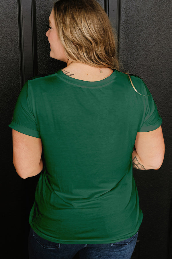 Back view of mallard duck graphic faux patchwork plus size tee