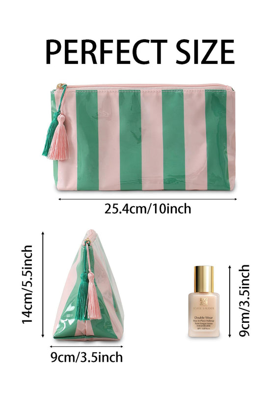 Striped Waterproof Tassel Zipper Makeup Bag Women UK
