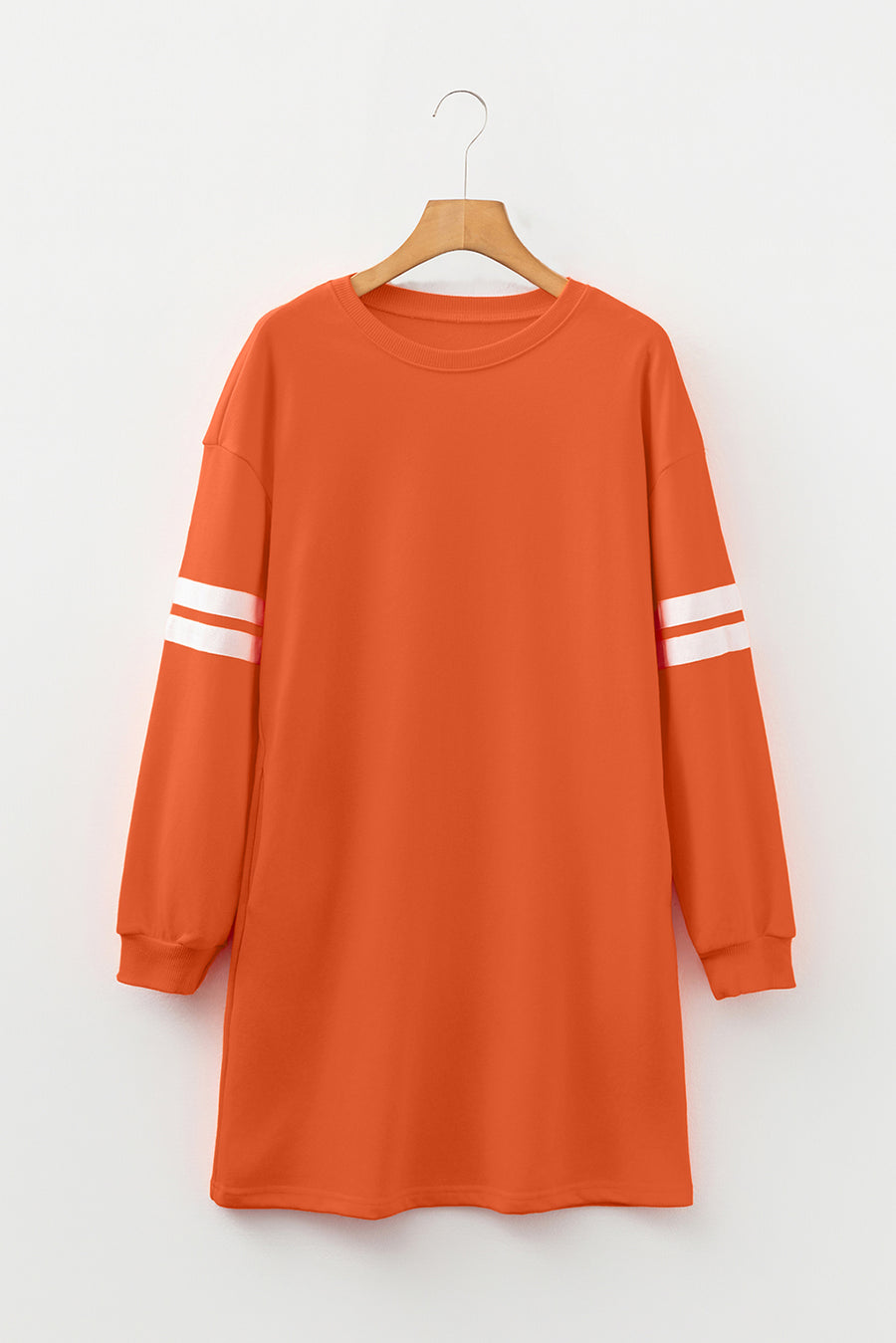 Varsity Contrast Banded Sleeve Sweatshirt Dress Mini Shift with Pockets — back view | Fashionfitz UK