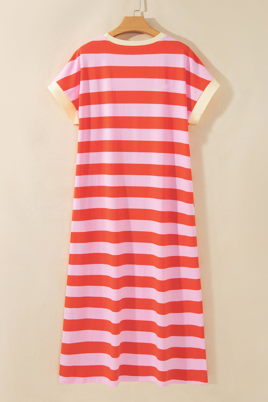 Stripe Cuffed Short Sleeve Pocketed Maxi Dress