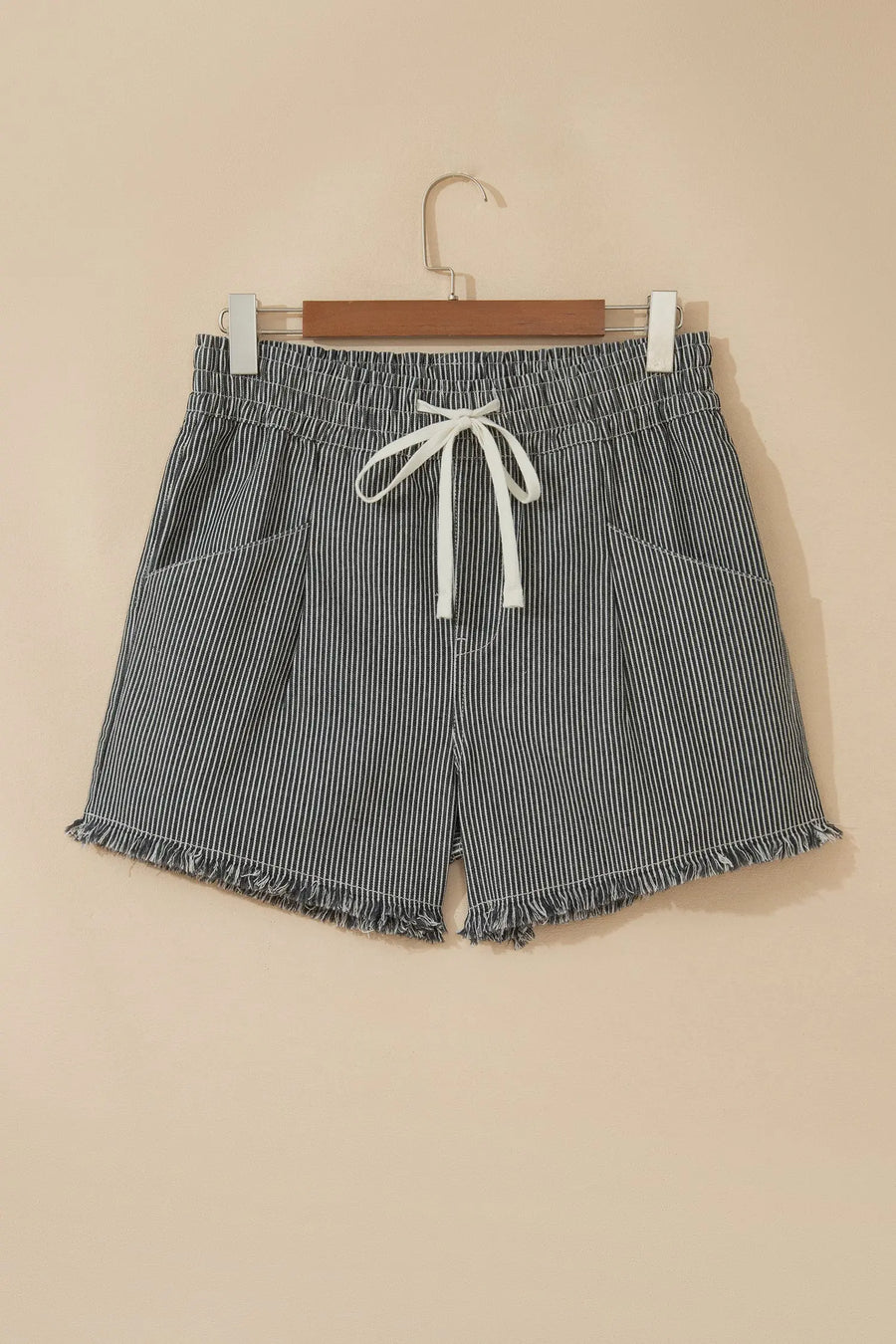 Stripe Raw Edge Drawstring Denim Shorts Women UK — second colourway | Fashionfitz UK