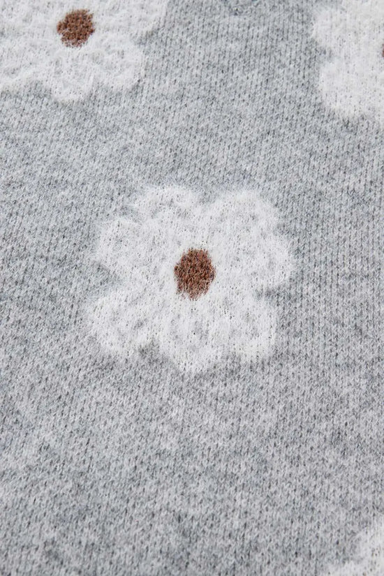 Oversized grey floral knit jumper – v‑neck sweaters