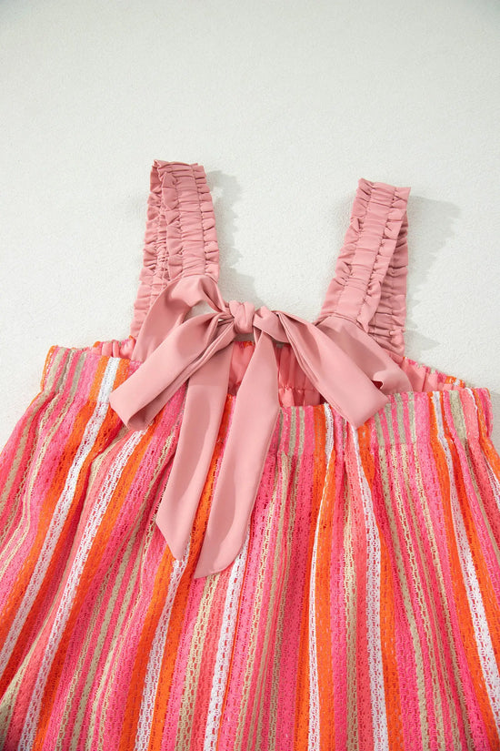Women’s striped ruffle strap ribbon knot boho maxi dress dresses