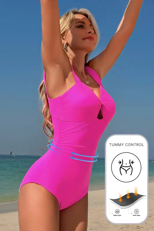 Backless one-piece swimsuit - pink cut-out by fashionfitz