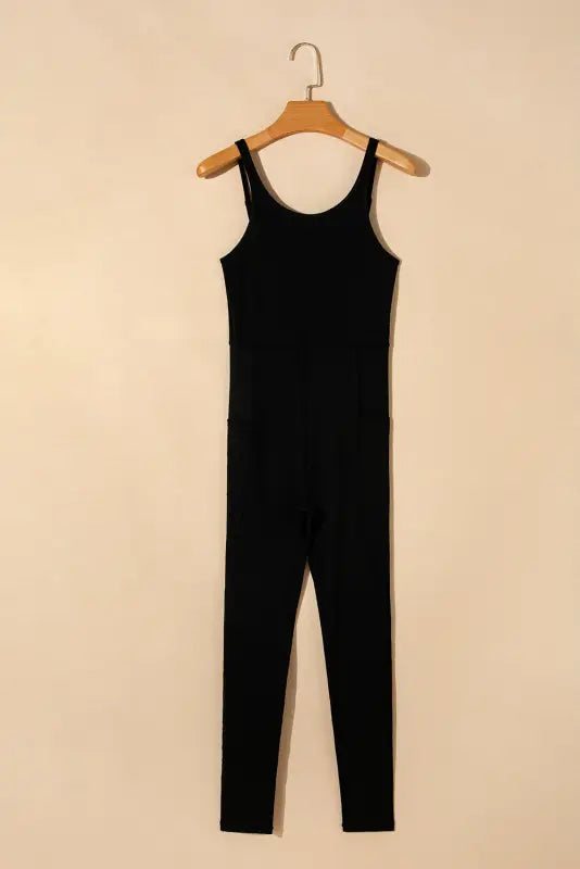 Backless side pockets sports jumpsuit - activewear/yoga jumpsuits