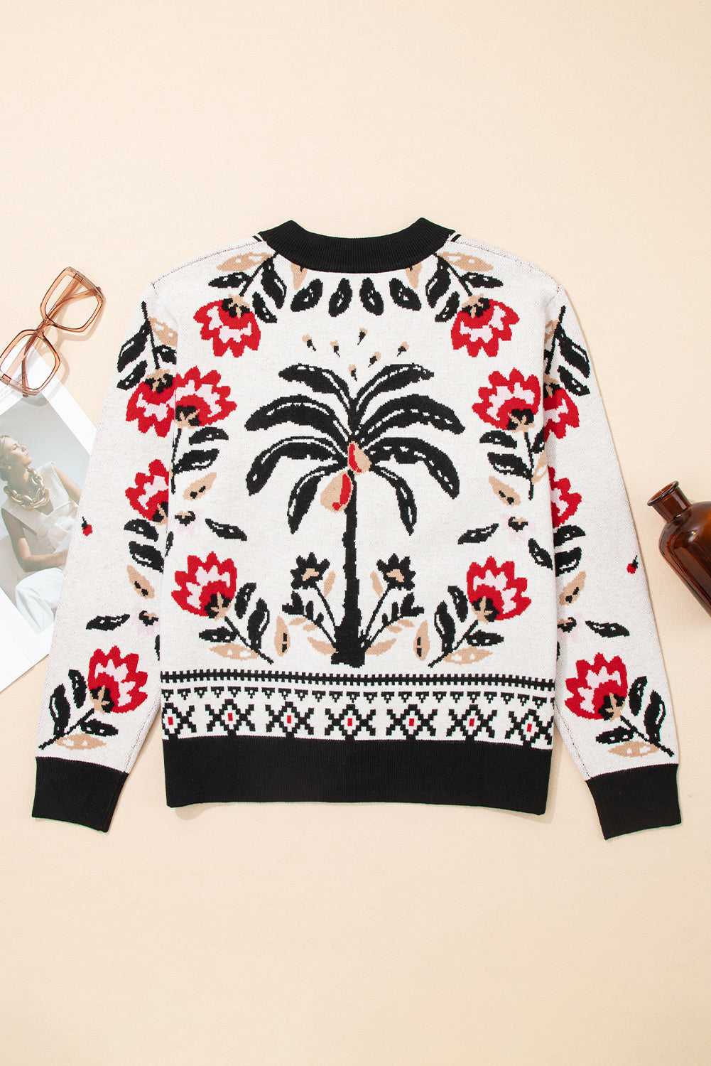 Soft knit cardigan in beige with relaxed fit and Southern-inspired styling