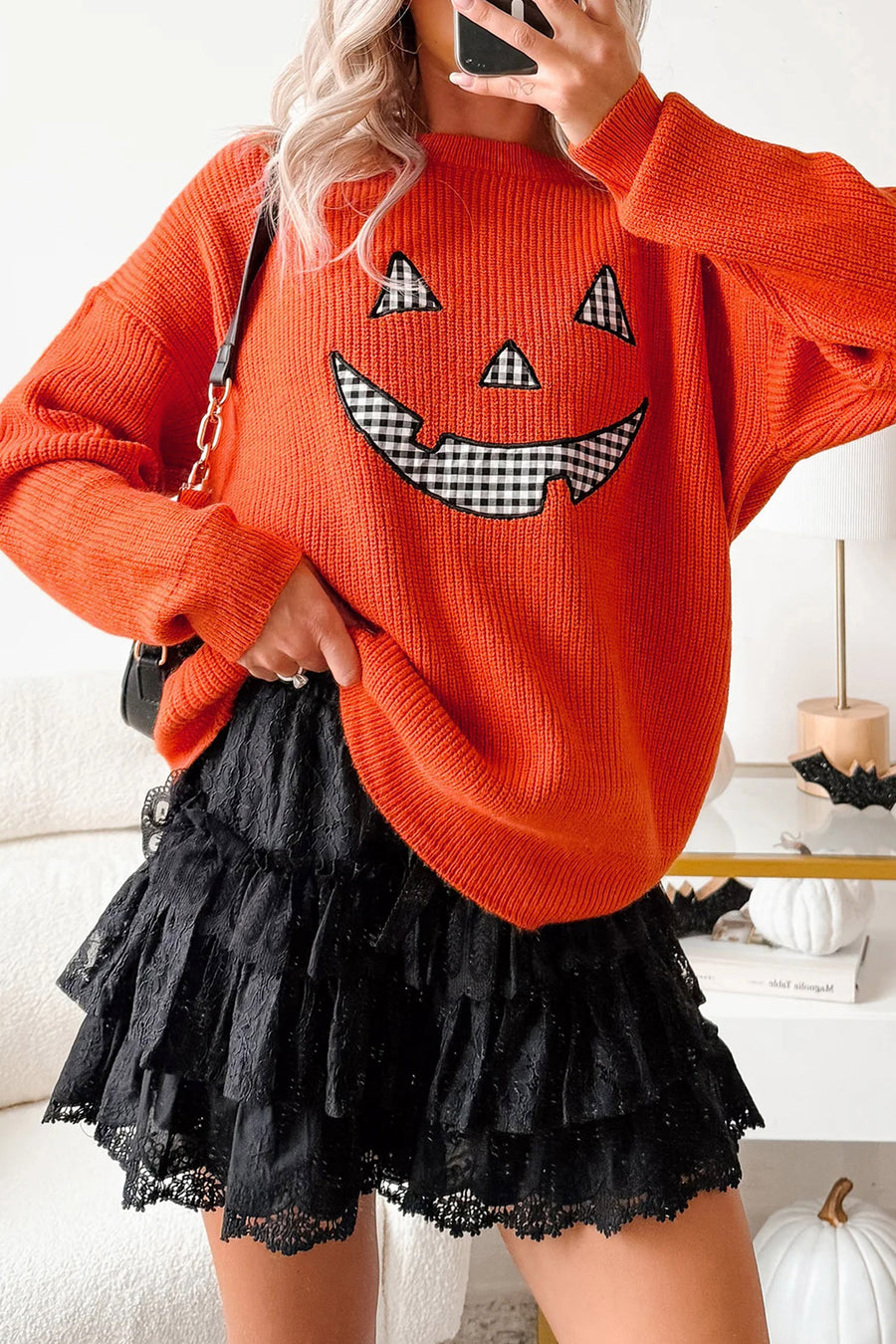 Halloween Drop Shoulder Round Neck Sweater