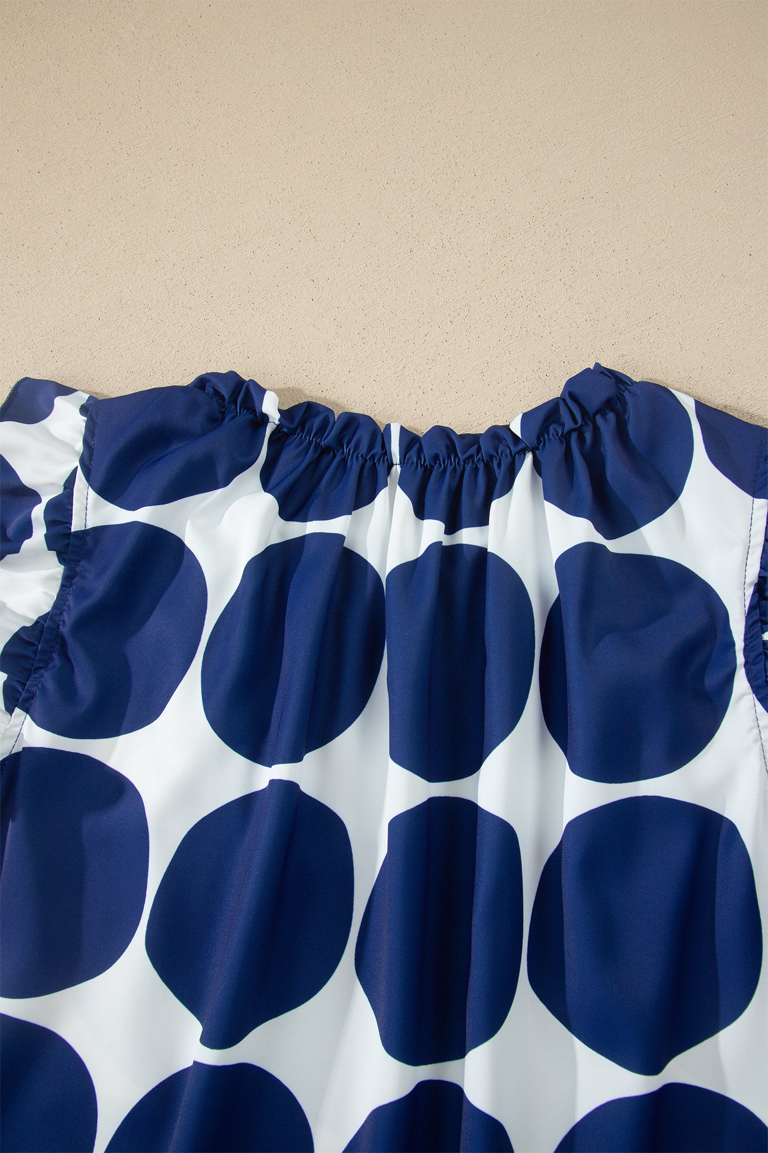 Polka Dot Frill Trim Round Neck Sleeveless Shift Tank Top