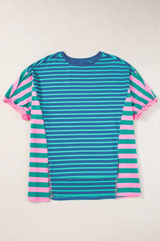 Baggy t-shirt - blue stripe color-block patchwork - t-shirts